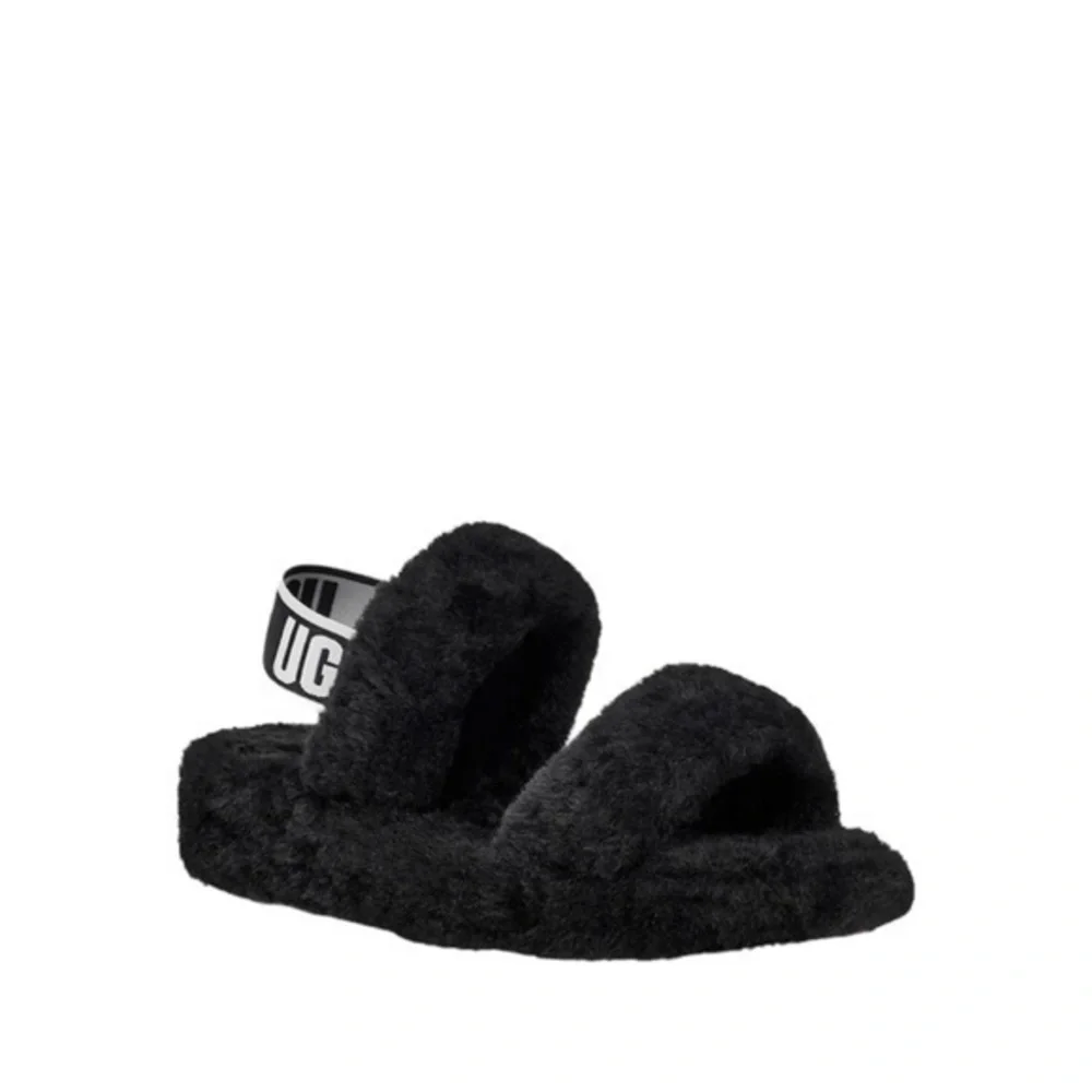 UGG Oh Yeah Girl’s Black‎ Sheepskin Slingback Slipper Sandals Size 12